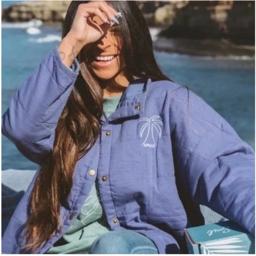 Amuse Society Beach Vida Bling Blue Quilted Cotton Jacket Oversized Size L / XL